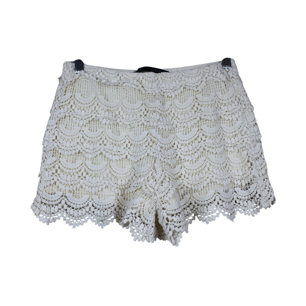Zara Basic Ivory Coquette Whimsical Crochet Boho Chic Lined Shorts Size XS